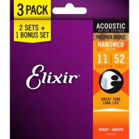 Elixir 3-Pack Phosphor Bronze Nanoweb 11-52 Custom Light