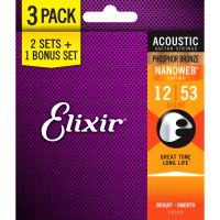 Elixir 3-Pack Phosphor Bronze Nanoweb 12-53 Light